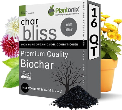 Char Bliss (16 Qts) - Organic Biochar Soil Amendment for Plants & Gardening | OMRI-Listed BioChar Plant Charcoal - Charcoal for Plants, Potting Soil, & Fertilizer - Horticultural Charcoal Alternative