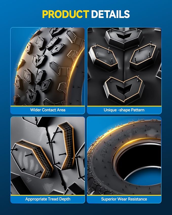 PHILTOP 19x7-8 ATV UTV Tires, 4-Ply Super Mud 19x7-8 ATV All-Terrain Tires for Riding Mowers, Golf Carts, Off-Road,2 Pcs,Tubeless (Z-122)