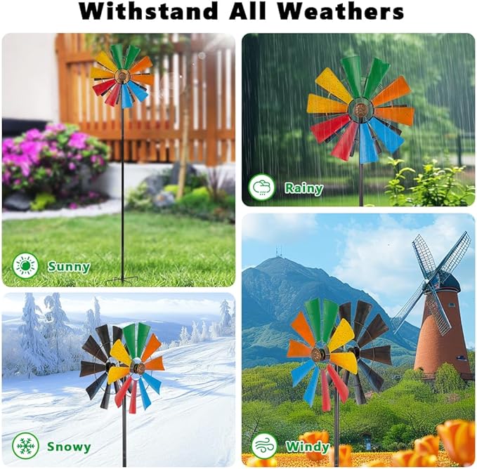 Stargarden Wind Spinners Outdoor, Colorful Kinetic Pinwheels | 13.4 "Metal Garden Spinners Double Windmill for Yard, Lawn, Patio