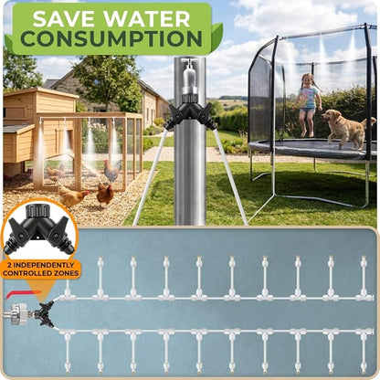 Misting System for Patio, 75 FT Outdoor Misters for Outside Patio Cooling, Fine Mist Mister Kit with Flexible Rod Nozzles, Garden Faucet Setup for Pergola, Garden, Greenhouse, Backyard, White