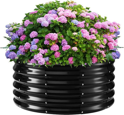 YSEJOMP 17" Tall 32" Diameter Round Raised Garden Bed Kits Outdoor Black | 1.5 FT Tall,2.7 FT Planter Bed for Flowers,Herbs,Vegetables,Trees,0.8MM Thick Galvanized Metal Painted,with Gloves,Tool free
