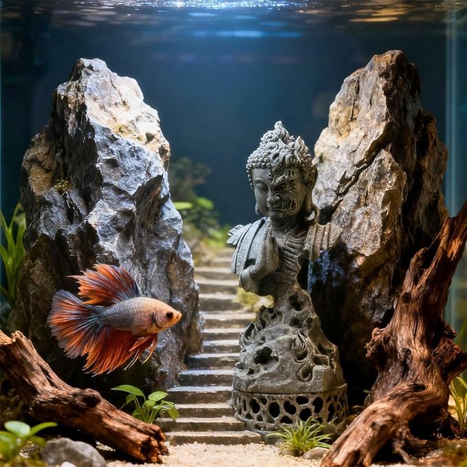 livelyfish Meditating Buddha Statue Zen Garden Statues Sandstone Thinker Buddha Sculpture Figurine for Fish Tank Aquarium Home Decorations, Gift (CS)