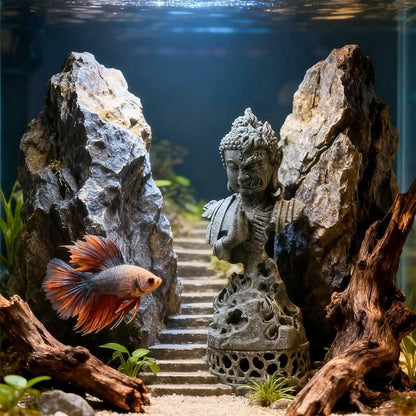 livelyfish Meditating Buddha Statue Zen Garden Statues Sandstone Thinker Buddha Sculpture Figurine for Fish Tank Aquarium Home Decorations, Gift (CS)
