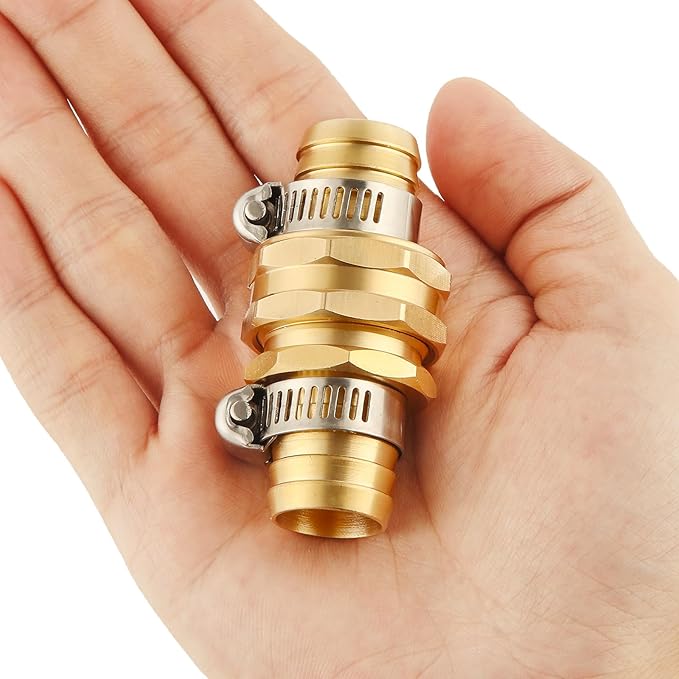 4 Set Brass Garden Hose Repair Connector Kit with Clamps, Fit for 3/4" Garden Hose Fitting,3/4'' Barb x 3/4'' GHT Garden Hose Adapter/Fittings, Water Hose Repair Kit