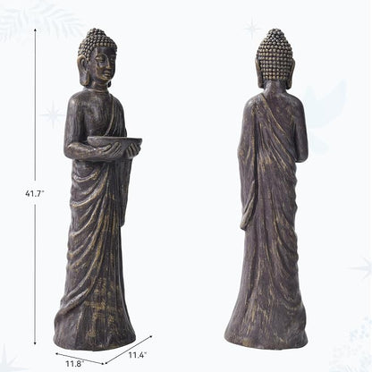 42" Extra-Large Buddha Outdoor Statue, Tall Zen Meditative Buddha Figures, Durable Weatherproof MGO Sculpture for Garden, Patio, Yard, Porch or Indoor, Gold-Black Antique Finish Home Decor Gift