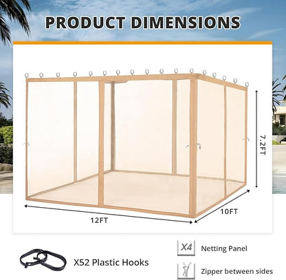 MASTERCANOPY Patio Gazebo Mosquito Netting Screen Walls (10x12, Beige)
