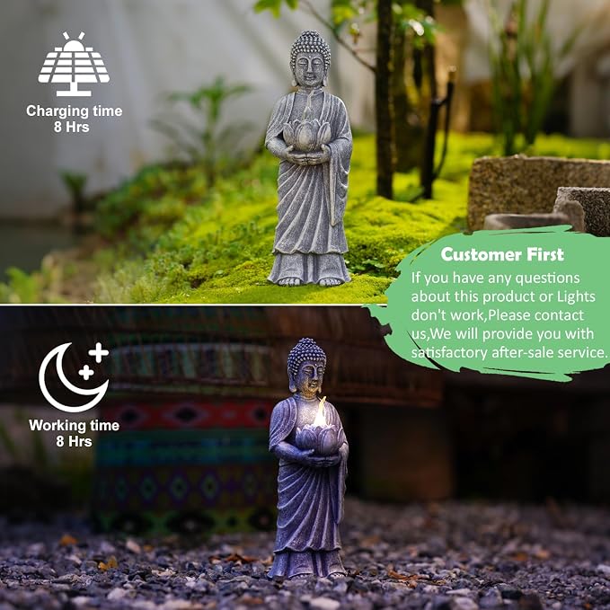 Meditation 11' Buddha Statue Figurine -Buddha with Tea Lights Candle Holder,Gift idea,Zen Garden Yard Lawn Home Decor Meditation Accessories