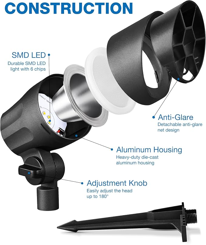 SUNVIE 6W Low Voltage Landscape Lights LED Low Voltage Spotlight Warm White Landscaping Lights Waterproof Landscape Spotlights with Connectors Spot Lights Outdoor for Garden Tree Wall Yard, 2 Pack