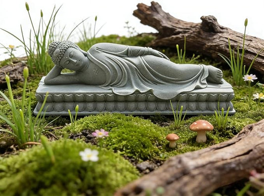 livelyfish Sleeping Buddha Statue Sandstone Buddha Figurine Zen Buddhism Sculpture for Aquarium Fish Tank Garden Home Decor (M)