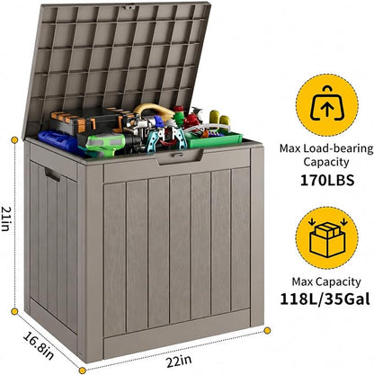 Outdoor Storage Box, 35 Gallon Resin Deck Boxes Outdoor Waterproof For Patio Furniture, Garden Tools, Pool Supplies, Lockable And UV Resistant (Striped Gray)