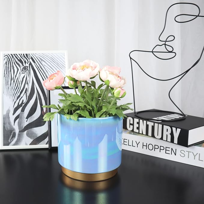 Gepege Ceramic Pots for Plants, Rainbow Pearl Glaze Planter with Drainage Hole, 6.0 inch+5.0 Inch+4.0 Inch. Indoor-Outdoor Large Round Succulent Orchid Flower Pot