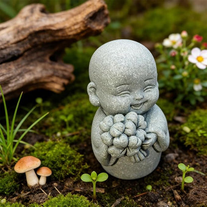 livelyfish Japanese Monk Statue Praying Zen Sandstone Mini Buddha Statues Asian Garden Sculptures for Wealth Good Luck Feng Shui Home Decor (Style 2)