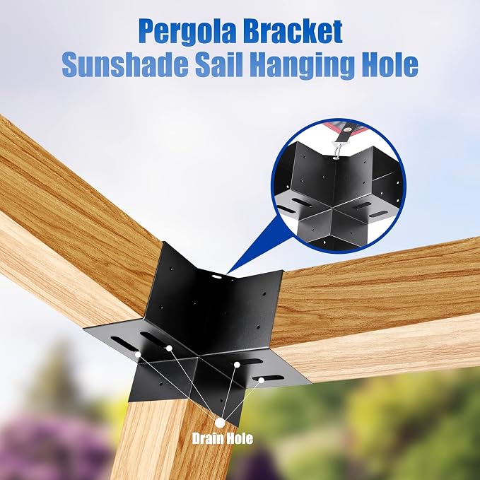 4 Pcs 4"x 4" 3 Way 90 ° Pergola Bracket (Actual: 3.6“x3.6) | 3-Way Right Angle Corner Bracket With Black Powder Coated|Woodwork DIY Pergola Kit For Gazebos, Patio Pergola