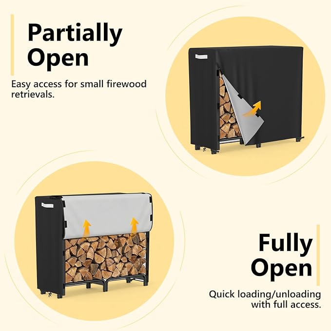 AKEfit 4ft Firewood Racks Cover,Heavy Duty Waterproof Outdoor Logs Holder Stand Cover with Velcro-Black