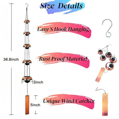 36.8” Handcrafted Copper Wind Chimes – Deep Tone Bells for Garden, Patio, Porch & Zen Décor – Unique Feng Shui, Meditation & Relaxation Gifts for Mom, Dad, Memorial Gardens
