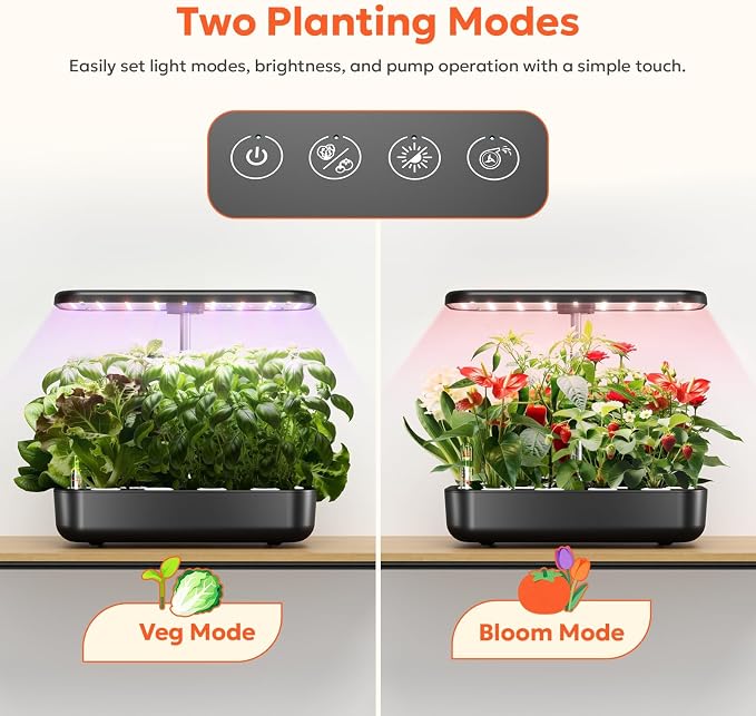 owltron Hydroponics Growing System Kit, 12 Pods Indoor Herb Garden with 24W LED Grow Light Full Spectrum, Planting Height Up to 20", Quiet Water Pump, Indoor Gardening for Gifts, Kitchen, Black
