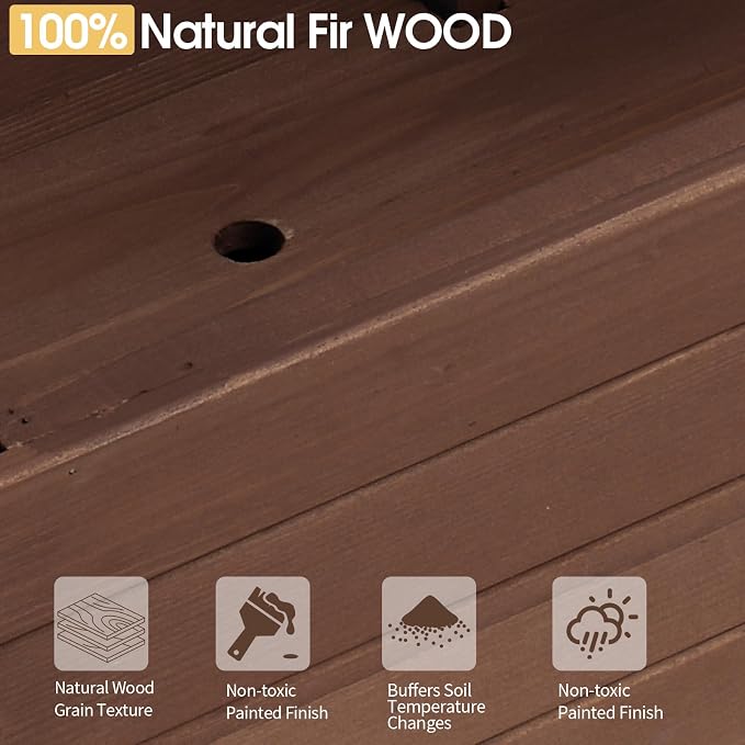 VINGLI Raised Garden Bed with Trellis & Hanging Roof, Wooden Elevated Planter Box with Drainage Holes for Outdoor Climbing Plants Vegetables Flowers, Patio Yard Balcony (Carbonized, Medium)