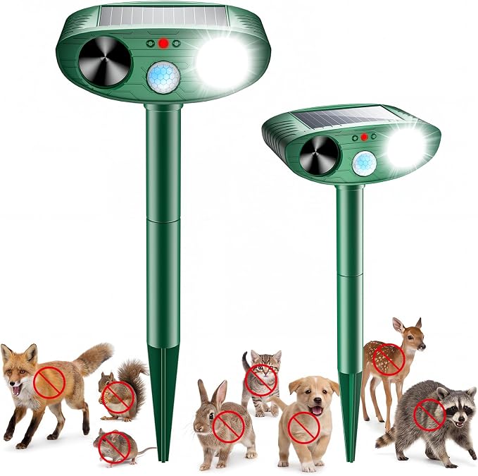 2026 Upgraded Solar Ultrasonic Animal Repeller Outdoor, Sonic Fortress Pro Deer Repellent with Motion, Waterproof,Cat Deterrent for Garden Yard, Squirrel Raccoon Skunk Rabbit Dog Bird (Green, 2-Pack)