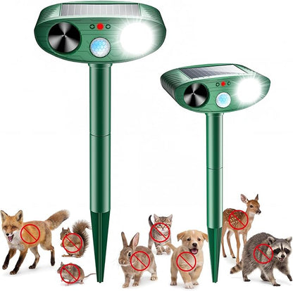 2026 Upgraded Solar Ultrasonic Animal Repeller Outdoor, Sonic Fortress Pro Deer Repellent with Motion, Waterproof,Cat Deterrent for Garden Yard, Squirrel Raccoon Skunk Rabbit Dog Bird (Green, 2-Pack)