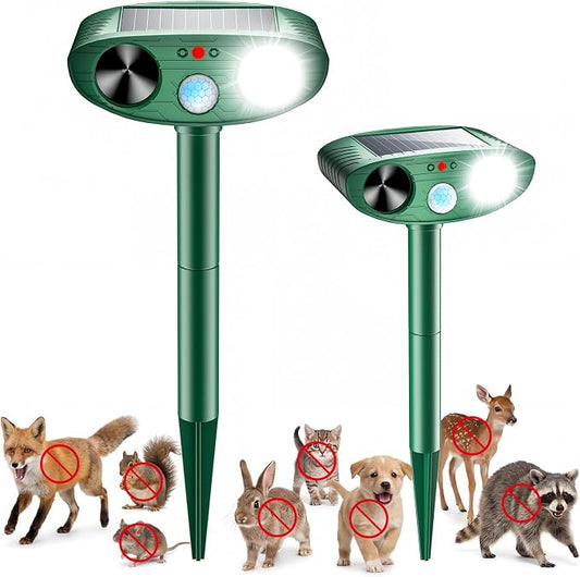 2026 Upgraded Solar Ultrasonic Animal Repeller Outdoor, Sonic Fortress Pro Deer Repellent with Motion, Waterproof,Cat Deterrent for Garden Yard, Squirrel Raccoon Skunk Rabbit Dog Bird (Green, 2-Pack)