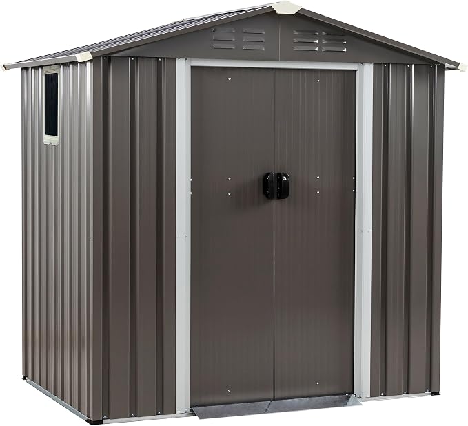 Shintenchi 6x4 FT Outdoor Storage Shed with Window, Lockable Outdoor Waterproof Tool Storage Sheds, Weather Resistant Tool Storage House Shed for Garden, Backyard,Patio Utility Tool Storage,Dark Gray