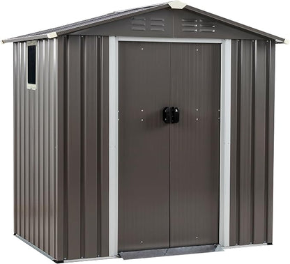 Shintenchi 6x4 FT Outdoor Storage Shed with Window, Lockable Outdoor Waterproof Tool Storage Sheds, Weather Resistant Tool Storage House Shed for Garden, Backyard,Patio Utility Tool Storage,Dark Gray