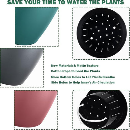 Planterhoma 6.7 Inch Self Watering Pots for Indoor Plants, 3 Packs African Violet Pots, Black Wick Pot with Drainage Holes, Self Watering Planters for Orchid, Devil's Ivy, Silver/Blue/Rose Gold