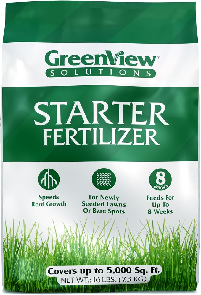 GreenView Solutions Starter Feritlizer 16 lb. Bag, Covers 5,000 sq. ft. | 10-18-10 NPK formula - Ideal for newly seeded lawns and bare spots - Feeds the lawn for up to 8 weeks