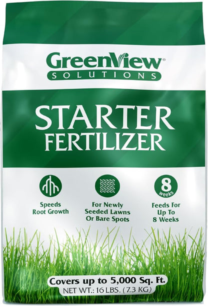 GreenView Solutions Starter Feritlizer 16 lb. Bag, Covers 5,000 sq. ft. | 10-18-10 NPK formula - Ideal for newly seeded lawns and bare spots - Feeds the lawn for up to 8 weeks