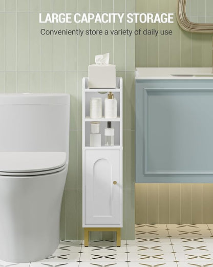 Hzuaneri Bathroom Storage Cabinet, Small Corner Floor Cabinet with Door and Shelves, Narrow Toilet Paper Holder, Bathroom Organizer with Adjustable Shelf, for Small Spaces, White BC08203X