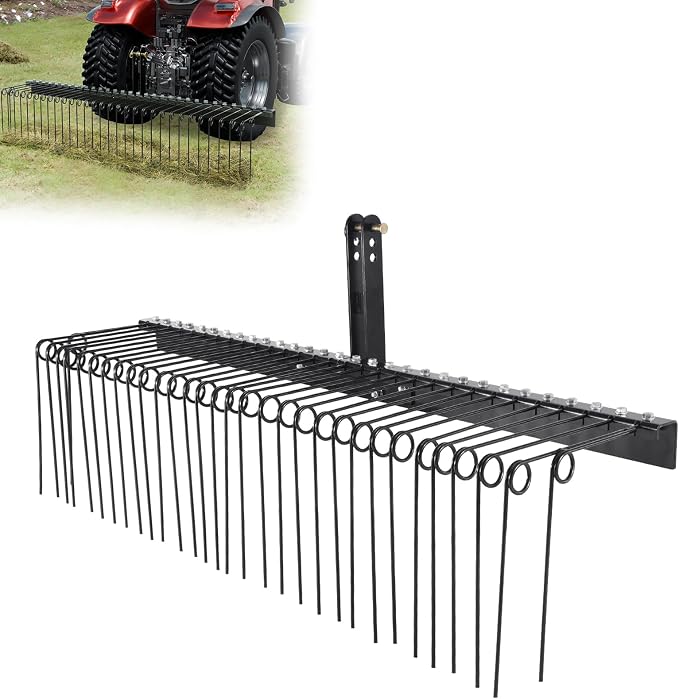 VEVOR Tow Behind Landscape Rake, 72" Lawn Dethatcher Rake with 32 Steel Tines, Attaches to Category 1, 3 Point Hitch for Tractor, Heavy Duty Tow Dethatcher for Leaves, Pine Needles, Straw, and Grass