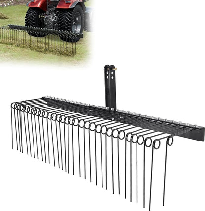 VEVOR Tow Behind Landscape Rake, 72" Lawn Dethatcher Rake with 32 Steel Tines, Attaches to Category 1, 3 Point Hitch for Tractor, Heavy Duty Tow Dethatcher for Leaves, Pine Needles, Straw, and Grass