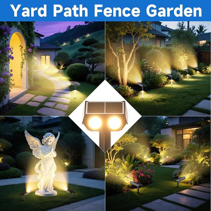 Solar Spot Lights Outdoor Adjustable Beam & PC Light Guide Column, 12 Pack Solar Lights Outdoor Waterproof IP65, 2 Modes & Auto On/Off Landscape Spotlights for Garden Yard Pathway Tree (Warm Yellow)