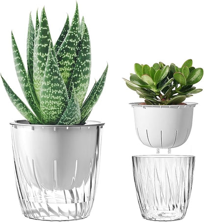 6 Inch Self Watering Pots for Indoor Plants, 2 Pack Self Watering Planter, Self Watering Pot with Reservoir, Clear Self Watering Pots for Indoor Plants, African Violets (2 Pack, 6", Clear)