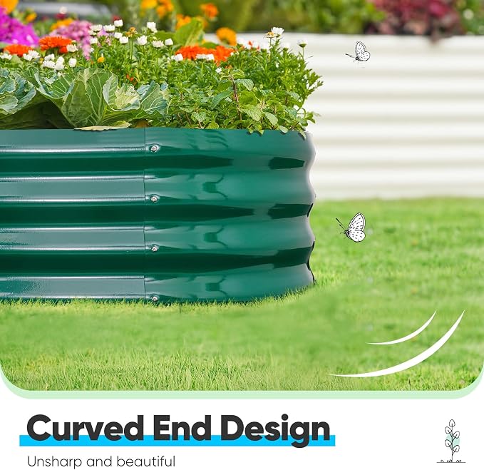 Quictent Raised Garden Bed Kit Oval Galvanized Metal Planter Box for Vegetables Outdoor Backyard Dark Green 6x3x2 ft