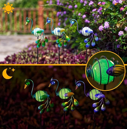 Decorative Garden Stakes, 3 Pack Glow in Dark Metal Garden Stakes | Luminous Peacock Yard Art Decor Waterproof Lawn Ornament Gifts for Mom, Women
