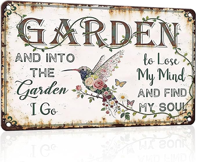 PEACHGARDEN Garden Signs Vintage Metal Sign Into The Garden To Lose My Mind Retro Gardening Poster Yard Wall Art Decor for Patio Greenhouse Backyard Cottage Outdoor 8x12 inch