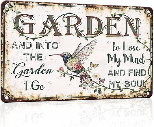 PEACHGARDEN Garden Signs Vintage Metal Sign Into The Garden To Lose My Mind Retro Gardening Poster Yard Wall Art Decor for Patio Greenhouse Backyard Cottage Outdoor 8x12 inch