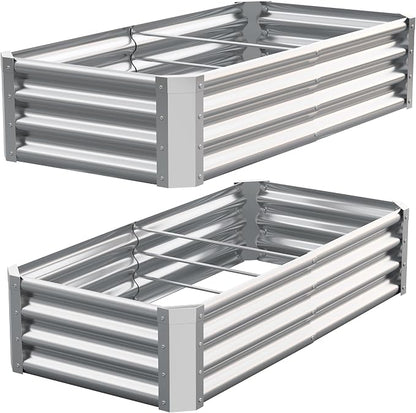 Galvanized Raised Garden Bed,Outdoor Planter Box Metal Patio Kit Planting Bed for Vegetables Flowers Herb (Galvanized, 4x2x1ft-2p)