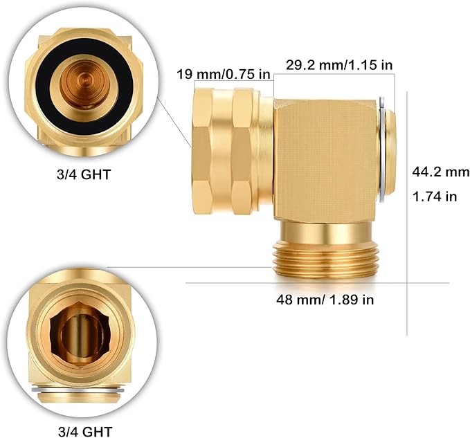 Garden Hose Swivel elbow Connector 90 Degree Solid Brass Pipe Fittings Hose Kink Protector (4 Pack)