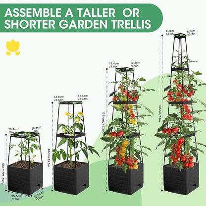 MQFORU 2Pack Raised Garden Bed Planter Boxes with Trellis, 57" Self-Watering Tomato Planter Boxes with Trellis for Climbing Vegetable and Plants, Tomato Cage for Indoor Outdoor Use