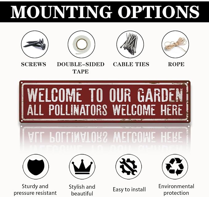 Garden Metal Tin Sign, Rustic Farmhouse Decor, Welcome to Our Garden Sign, Gardening Wall Art, for Yard Fence Door Porch, Indoor Outdoor Gardens Decoration, 15.7 x 3.9 Inches