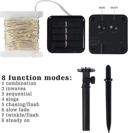 Dazzle Bright 2 Pack Solar String Lights Outdoor, Total 80FT 240LED Solar Powered Waterproof Fairy Lights 8 Modes, Copper Wire Lights for Christmas Patio Party Tree Yard Decoration (White)