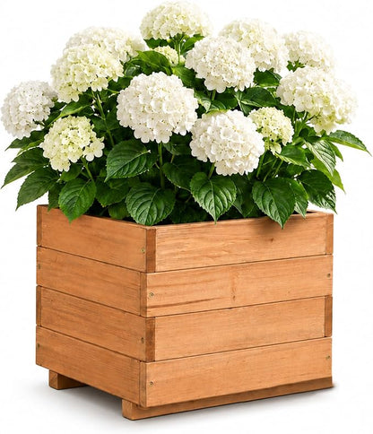 15.75" Square Wooden Planter Box, Fir Wood Planters for Outdoor Plants | 12.6" H Outdoor Planter with 2 Drainage Holes, Mortise & Tenon Corners