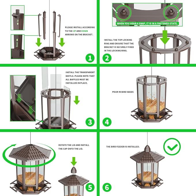 Birdream 2 Pack Bird Feeders for Outdoor, Retro Pagoda Design Fun Installation, Garden Gifts Hanging Bird Feeders for Garden Yard Outside Decoration Bird Watchers - Brown