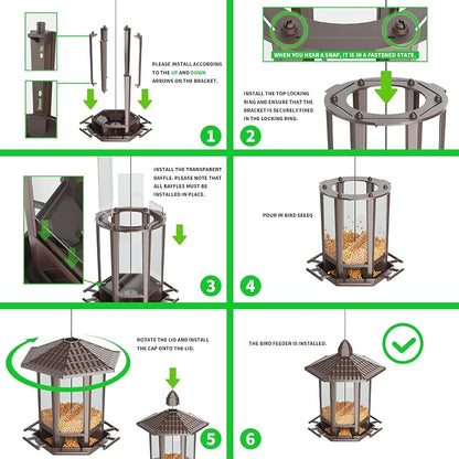 Birdream 2 Pack Bird Feeders for Outdoor, Retro Pagoda Design Fun Installation, Garden Gifts Hanging Bird Feeders for Garden Yard Outside Decoration Bird Watchers - Brown