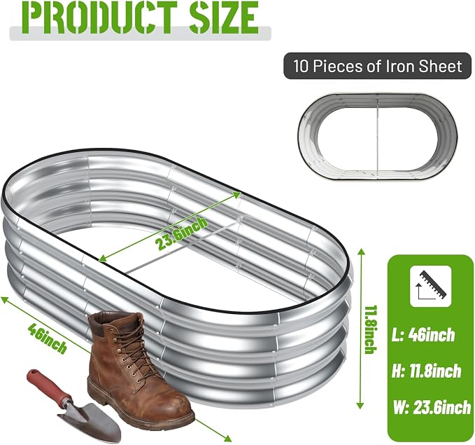 SnugNiture Galvanized Raised Garden Bed Outdoor, 2 Pcs 4x2x1ft Oval Metal Planter Box for Planting Plants Vegetables, Silver