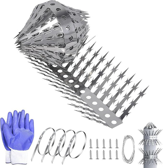 Foneso 304 Stainless Steel Bird Spikes, Anti Climb for Fence & Feeder Poles | Squirrel Baffle, Weatherproof, Easy Install, Keep Pigeons Raccoons Snakes Away from Bird Feeder Poles