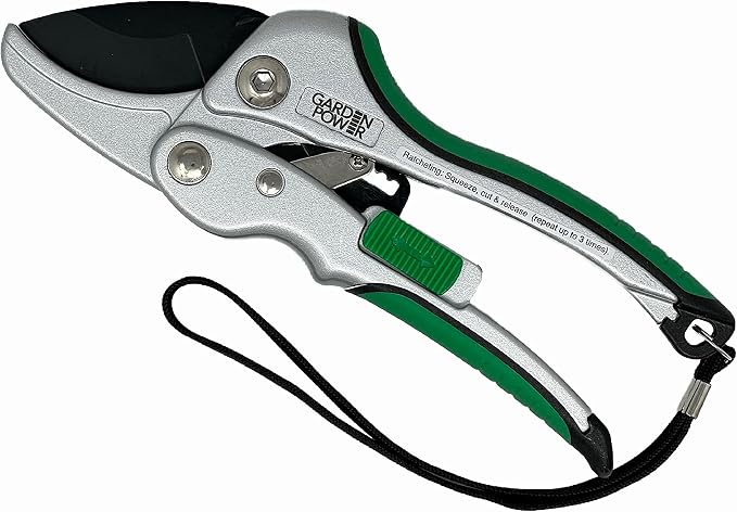 Premium Heavy Duty Ratchet Pruning Shears, Professional Hand Pruner Garden Tool, Ergonomic Grip, 8 Inch yard clippers, Quality Carbon Steel with Ratchet Mechanism, ideal for women, senior