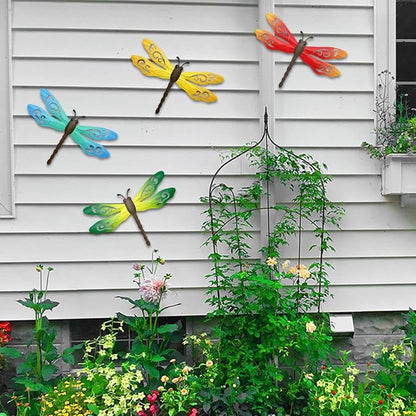 Metal Dragonfly Wall Decor, 4 Pack 14inch Metal Dragonfly Wall Hanging Sculpture Decor for Outdoor, Yard Patio Fence Garden Outside Decorations